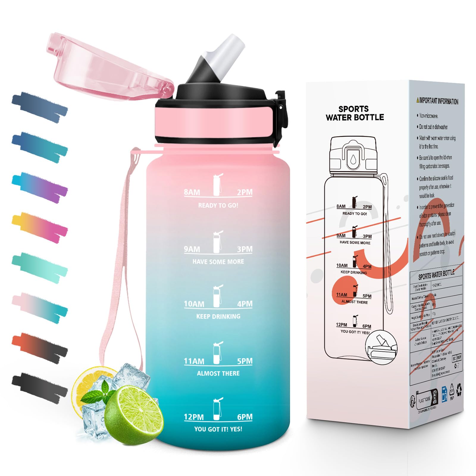 500ML BPA Free Water Bottle with Straw Time Scale Motivational Wide Mouth Leakproof Lid for School Office Gym
