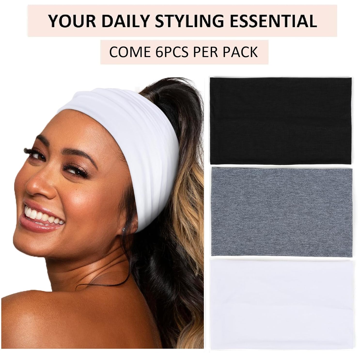 Wide Headbands for Women Non Slip Thick Large Head Bands for Women's Hair, Cloth Fabric Stretchy Hair Bands for Yoga Workout - Image 2