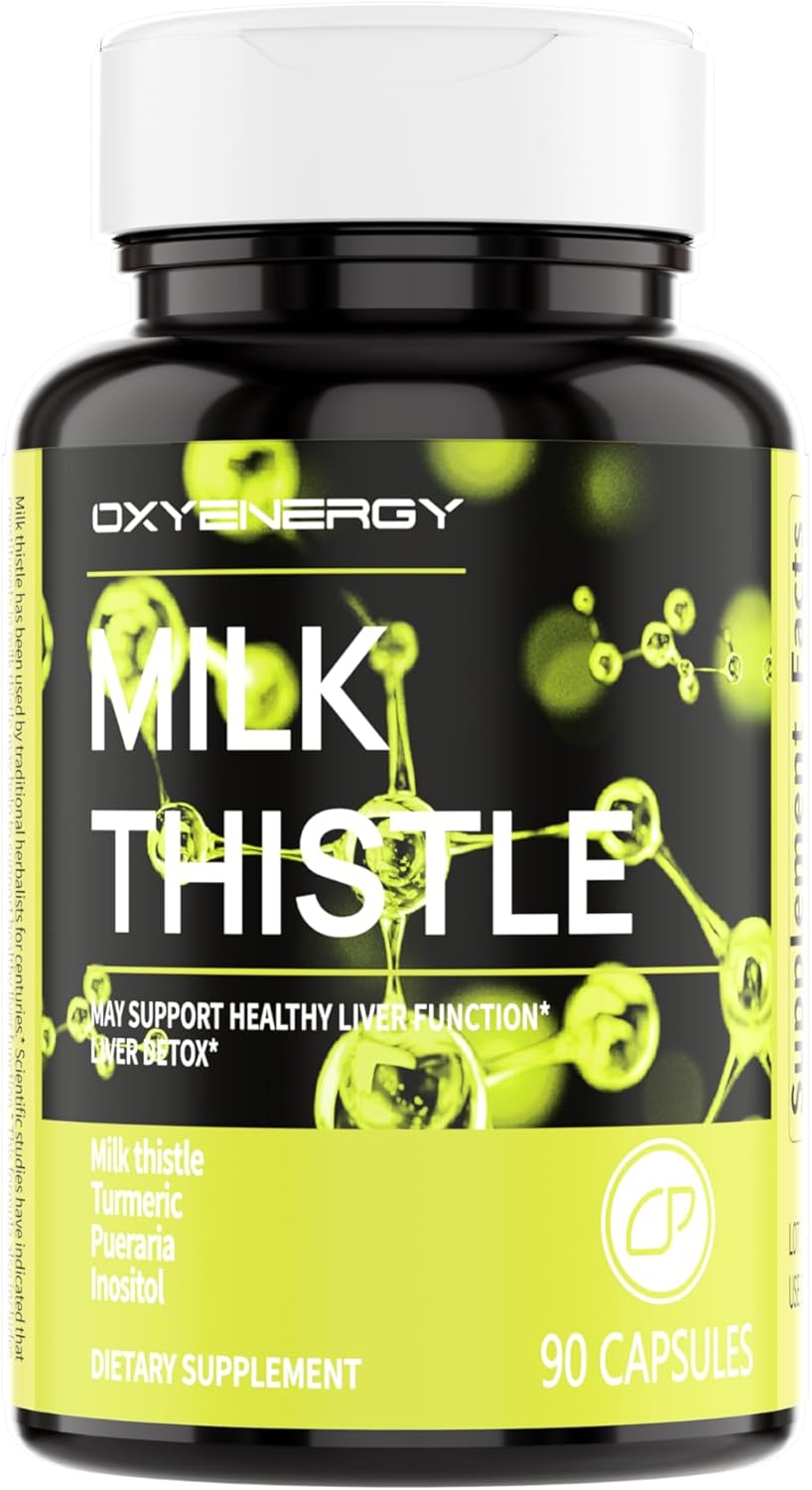 OxyEnergy Silymarin Milk Thistle 300mg Extract with Vitamin C, Inositol & Pueraria, Liver Detox & Repair Support, Antioxidant Support,90 Capsules, Cardo Mariano para el Hígado