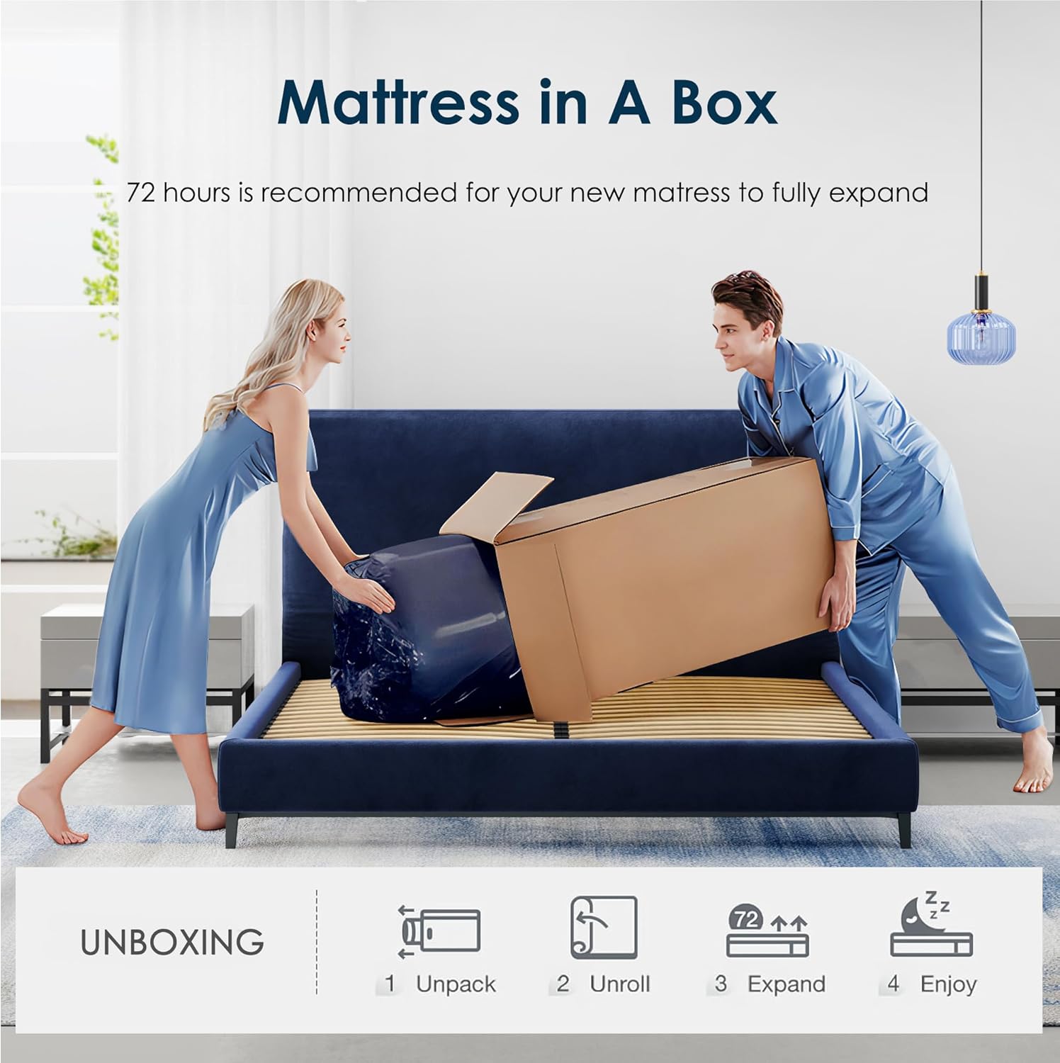 SDHYL King Mattress 10 Inch, Cooling Gel Infused Memory Foam Mattress for Couples, Bed in a Box Mid Firm for All Sleeper CertiPUR-US Certified & Fiberglass Free, Navy