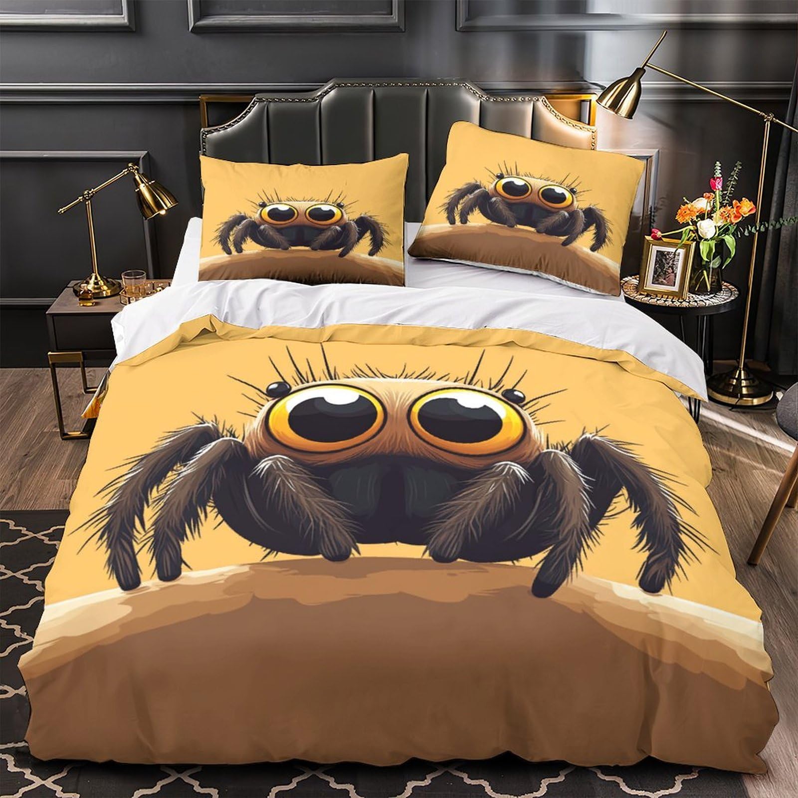 Linge de lit King en microfibre avec housse de couette araignée dessin animé pour chambre ado