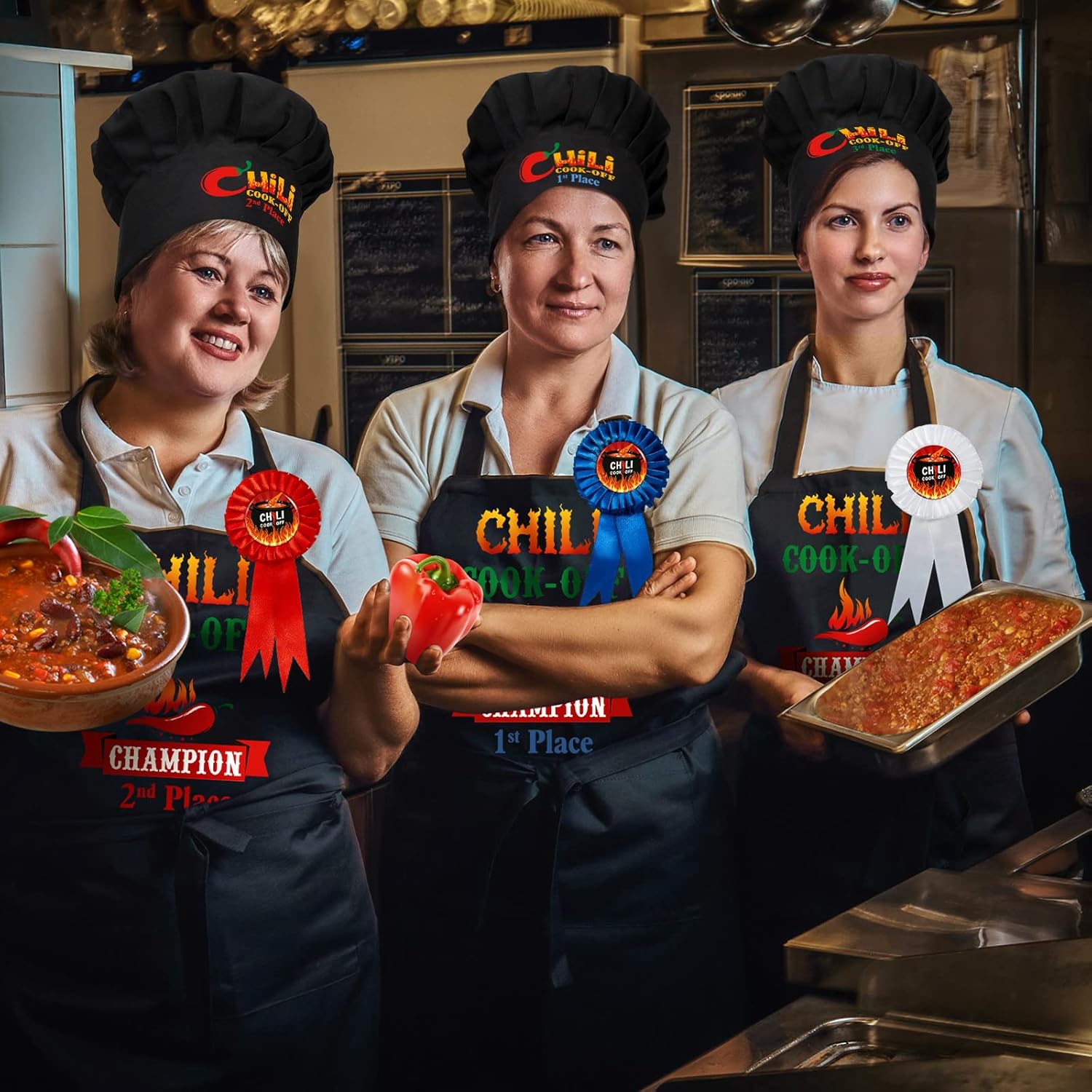 Wesiti 3 Pcs Chili Cook Off Chef Hat Chili Cook Off Prizes Trophies 1st /2nd /3rd Place Unisex Adjustable Cooking Hat - Image 5