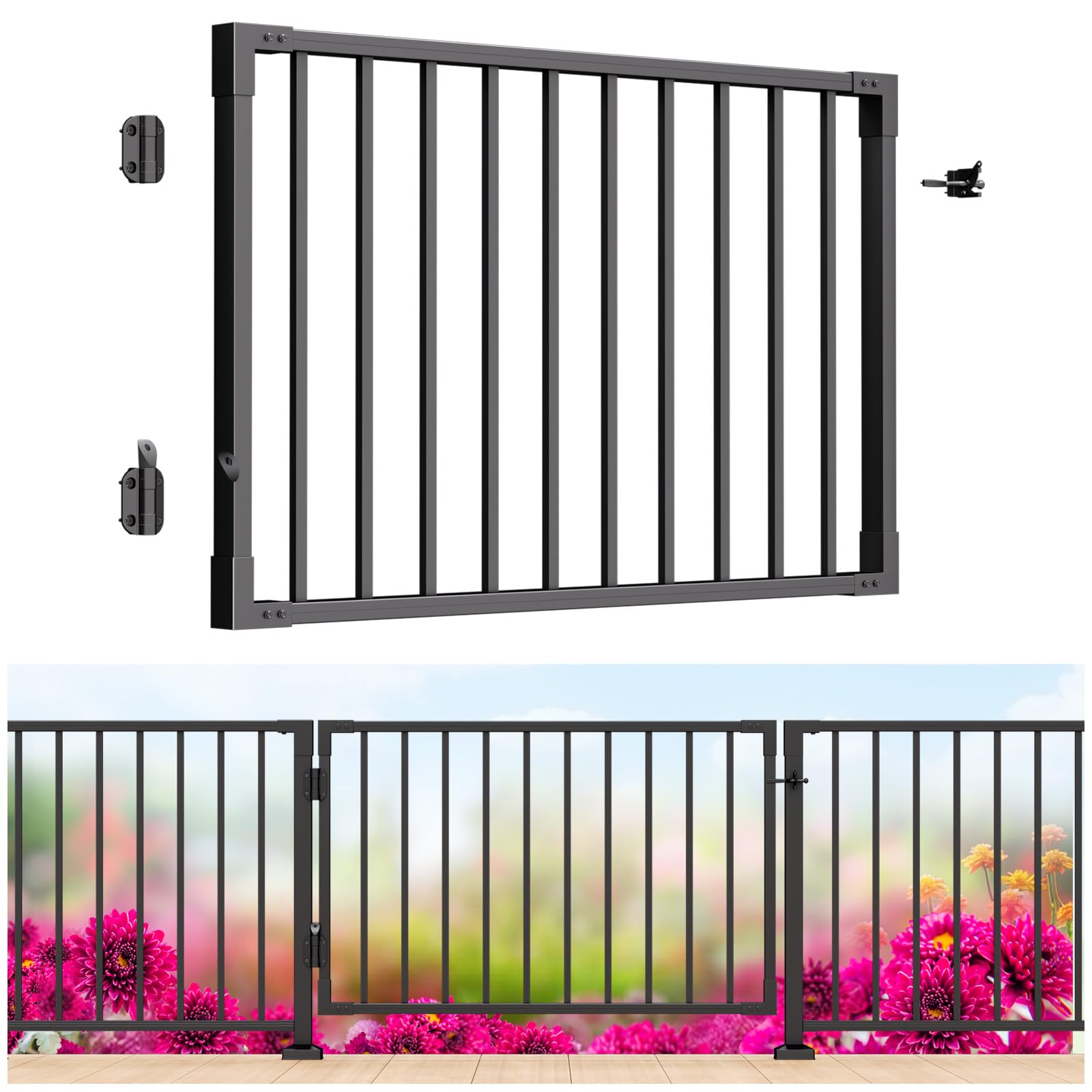 36in x 4ft All Aluminum Deck Gate for 30+ Years Outdoor Use, No-Sag