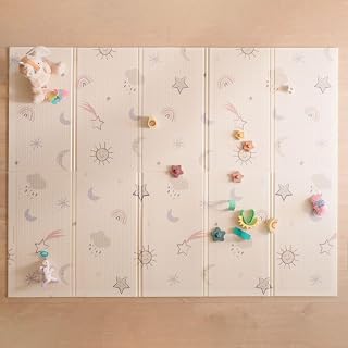 Nuby 양면 아기 바닥 매트, 195.6cm x 147.3cm(77 x 58인치) - 접이식 경량 아기 놀이 매트 바닥용 - 쉬운 보관 및 여행 - 별과 하늘