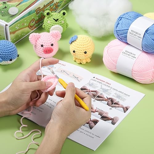 Miniatura 5 de RQWZBCHX Animals Beginners - Kits de ganchillo para principiantes, adultos, niños, con tutoriales en video paso a paso y suficientes hilos, gancho,