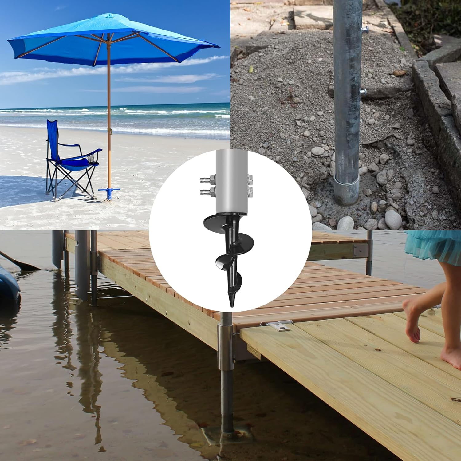 Dock Auger for 2" OD Pipe w/ 1.725" ID or 1.790" ID, Dock Sand Auger for PVC Tubing Sandbar Anchor or Aluminum Dock Post Pole,Stationary/Floating Dock Auger Anchors for Mud,Sand,Lake,Clay,River Bottom