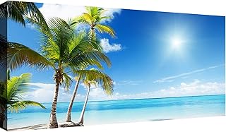 Canvashop Quadri moderni cm 100x50 Mare 11 Stampa su tela Quadro Soggiorno Estate spiaggia palme