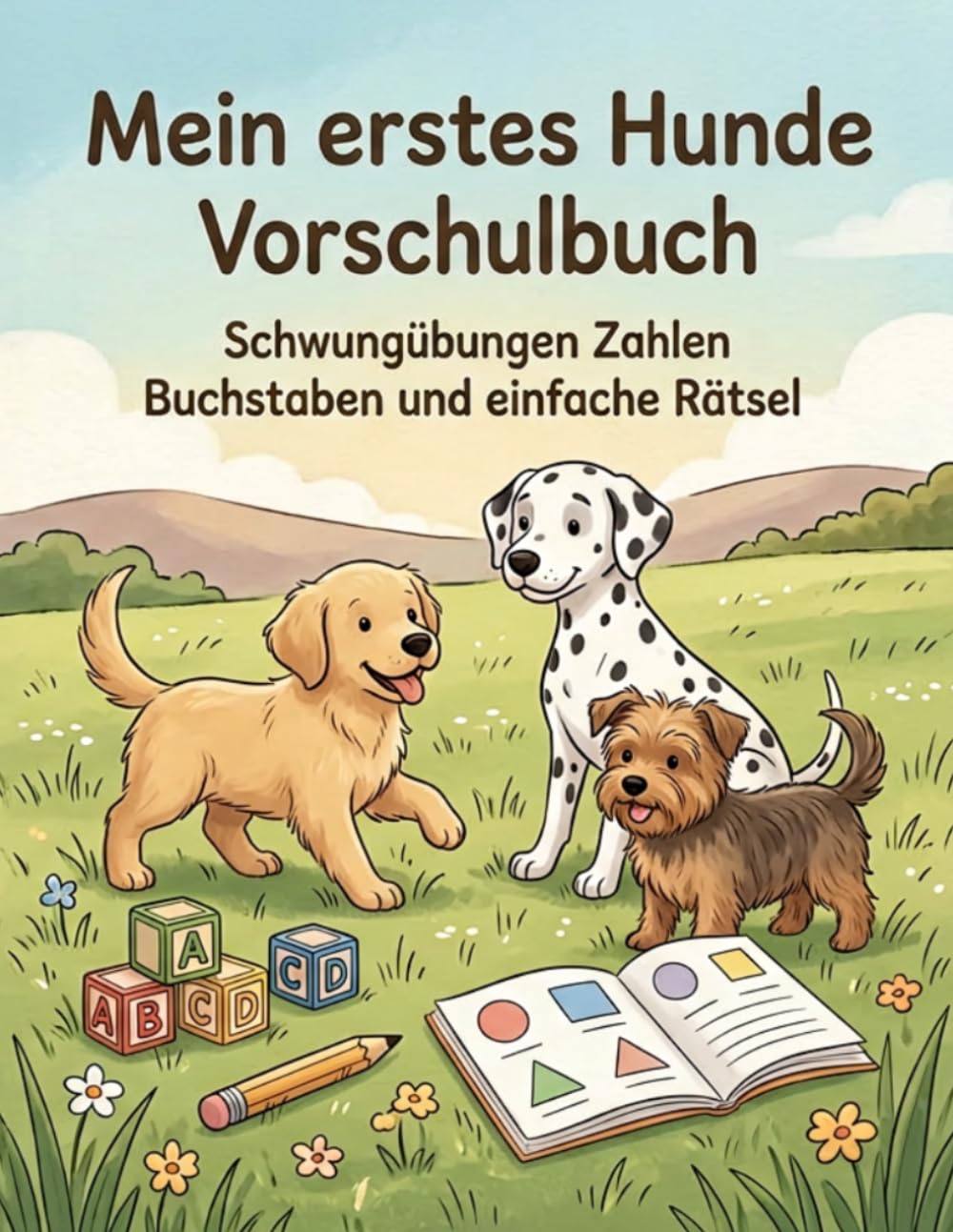 Mein erstes Hunde Vorschulbuch für Kinder ab 4 Jahren: Schwungübungen, Zahlen, Buchstaben und einfache Rätsel