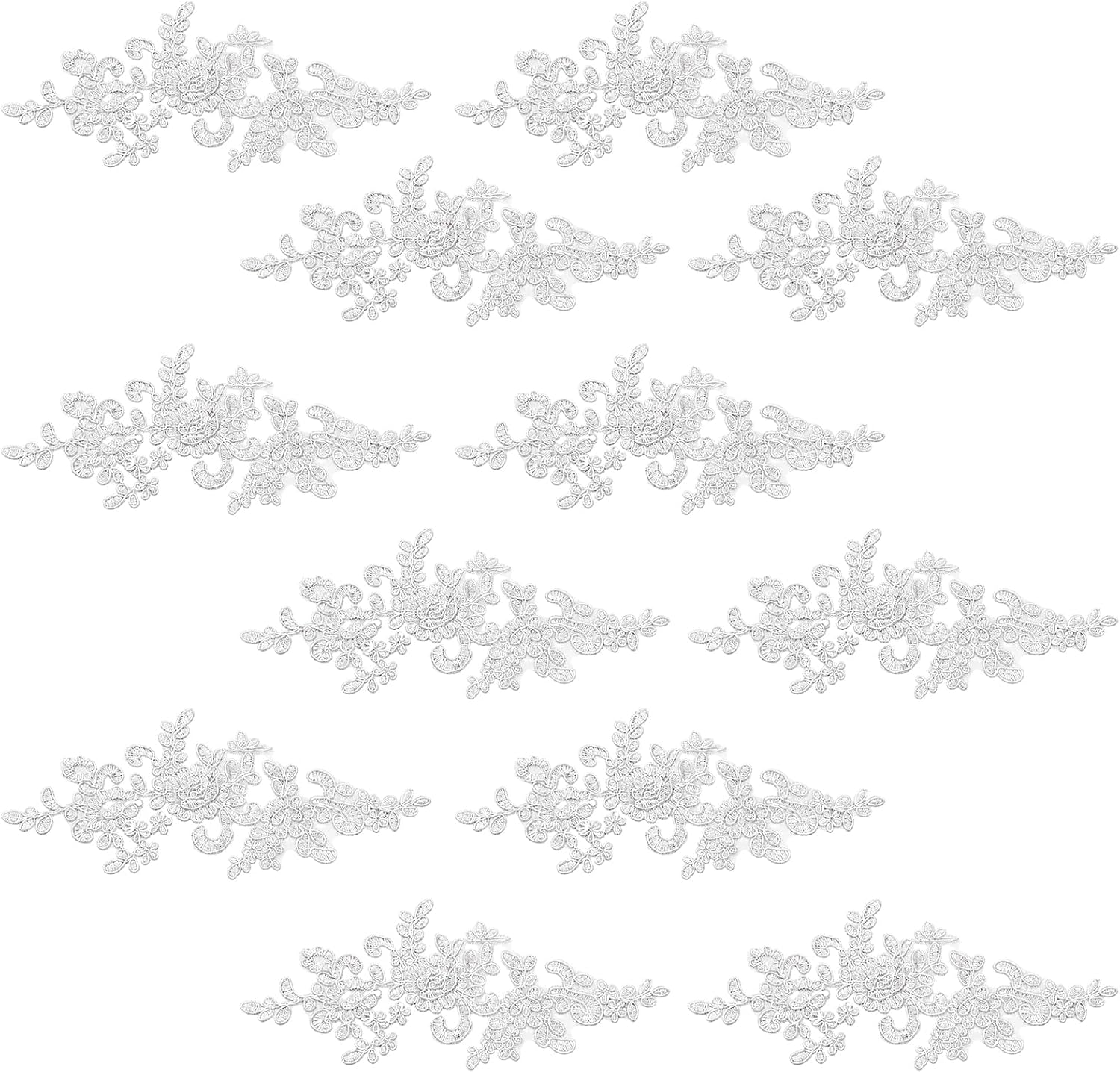 12PCS Applique Patches, White Lace Appliques Embellishments for Wedding Dresses,Embroidery Applique, Lace Patches for Bridal Wear, Size 10cm x 21cm