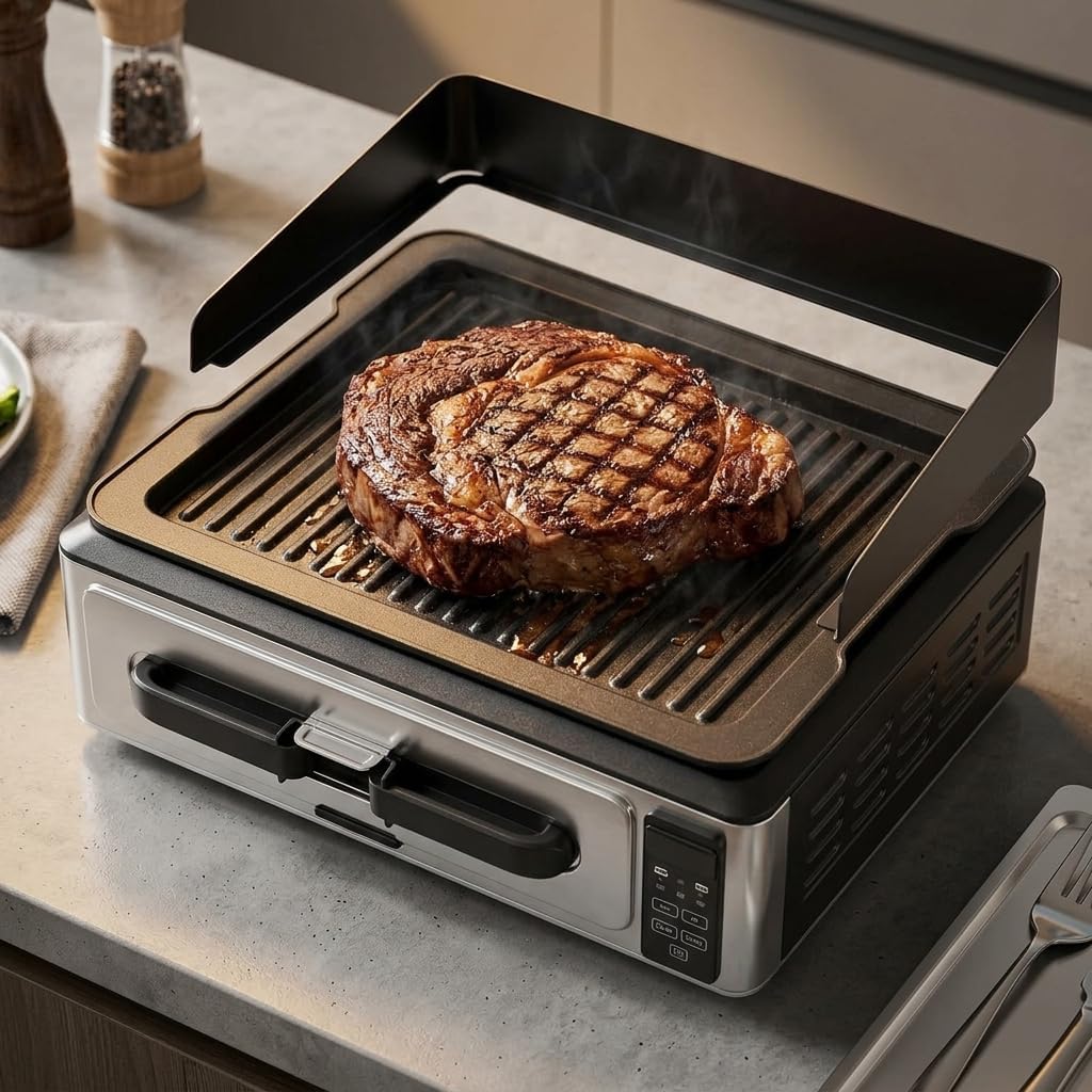 Electric Grill and Griddle Combo - Multi-Functional Panini Press, Waffle Maker, and Indoor Smokeless Grill for Breakfast, Lunch, and Dinner - Nonstick Electric Skillet and Pancake Maker