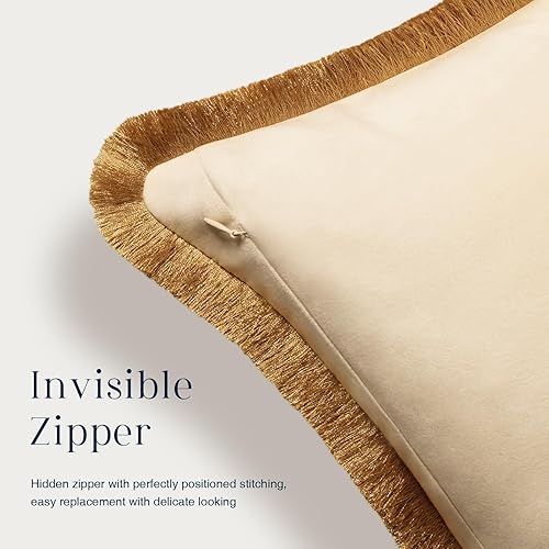 Miniatura 3 de Phantoscope Paquete de 2 fundas de almohada decorativas de terciopelo, diseño de borla de doble cara, fundas de cojín cuadradas de terciopelo de