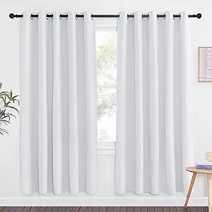 NICETOWN Room Darkening Curtain for Living Room - Easy Care Solid Thermal Insulated Grommet Light Blocking Modern Window Curtain Drape for Bedroom (1 Panel, 66 by 72, Greyish White)