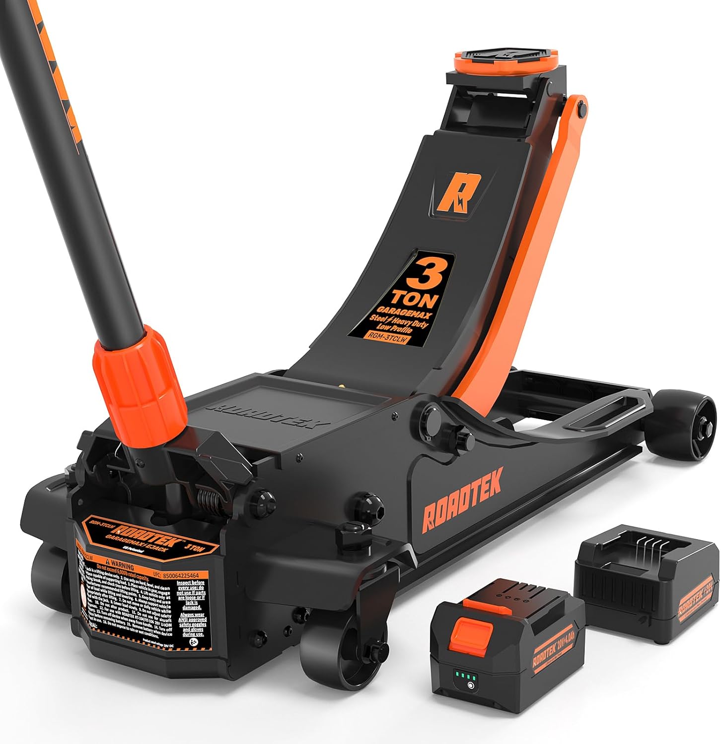 3 Ton Electric Floor Jack, Low Profile Jack for Quickly Car Lift, Hydraulic Service Jack, 6000 lbs Capacity. Lifting Range 3-3/8" to 20"(Caster Wheel)