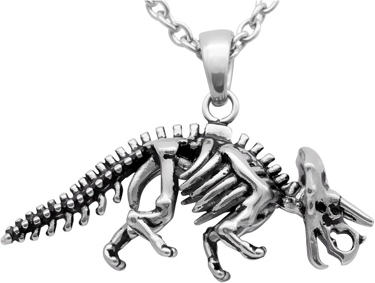 Controse Dinosaur Necklace Triceratops Skeleton Pendant - 316L Stainless Steel
