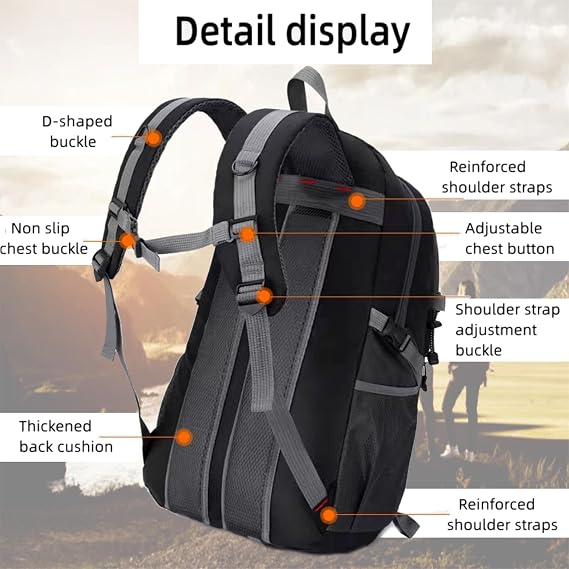 40L Hiking Backpack Lightweight Breathable Trekking Rucksack for Men Women, Durable Water Resistant Travel Bag for Skiing Camping Climbing Cycling Trekking Mountaineer Outdoor Sports