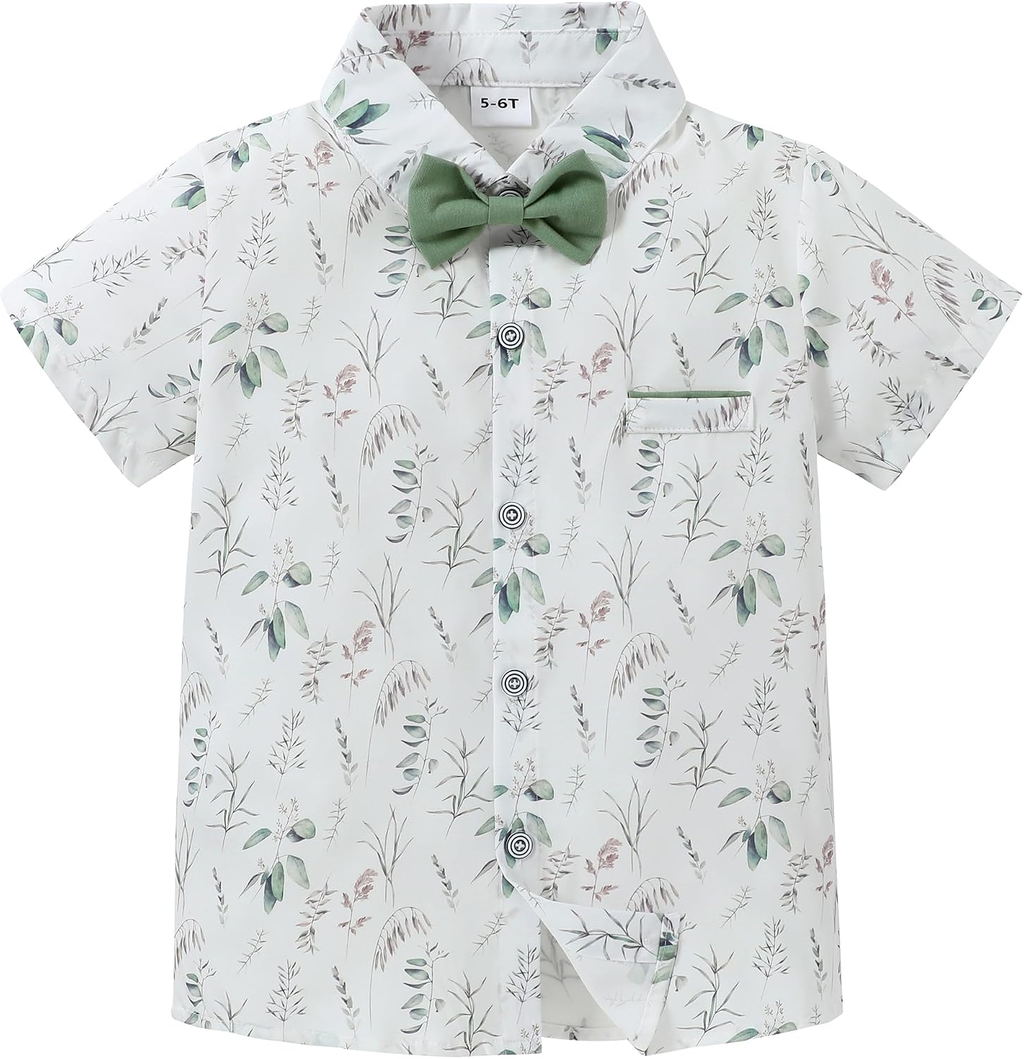 YALLET Boys Button Down Shirts Short Sleeve Wedding Outfits Polka Dot Print Summer Casual Clothes with Bow Tie 5-10T