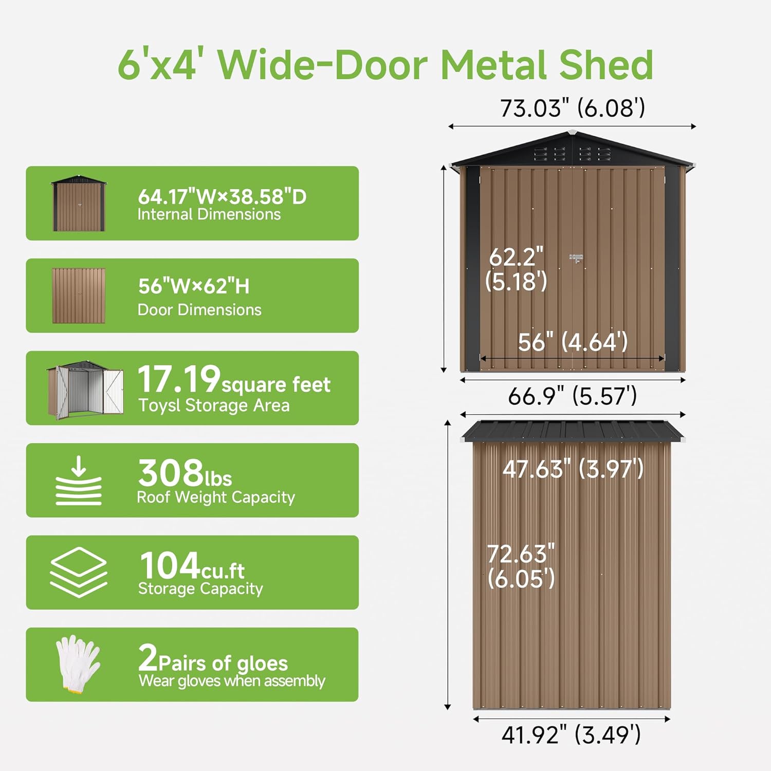 Real Relax 6x4 FT Metal Storage Shed, Outdoor Shed with Reinforced Frame & Heavy Wind/Snow Resistance, Secure Lock, for Backyard/Garden, Stores Tools & Materials, Brown