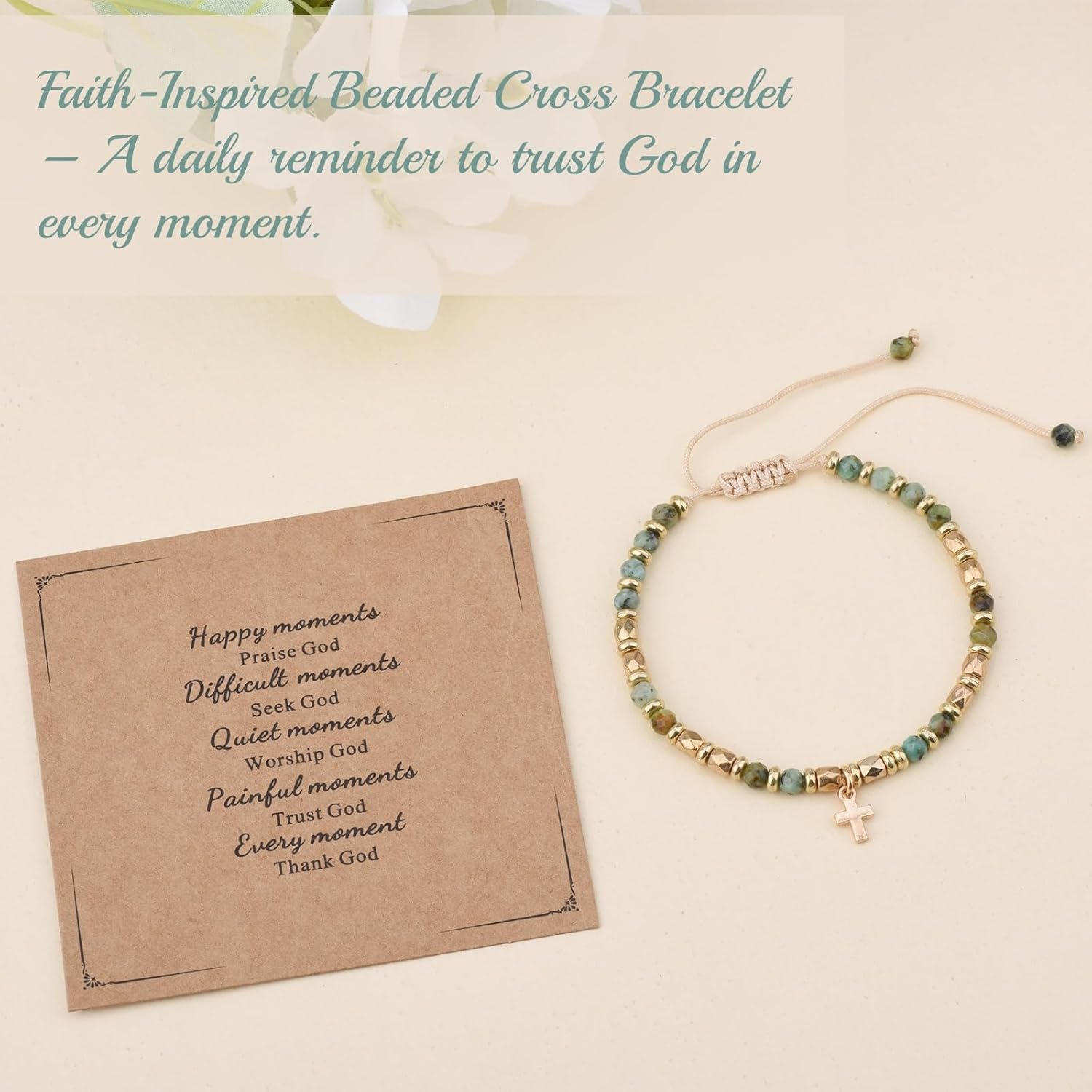 Christian Gifts for Women, Natural stone Bracelet, Religious Gift for Woman, Christian Gifts, Inspirational Gift for Women, Golden Cross Bracelet - Image 5