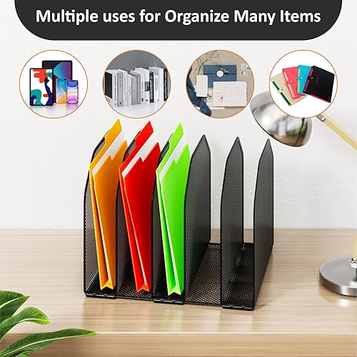 Miniatura 4 de Organizador de archivos de escritorio, organizador de escritorio vertical ajustable de 5 secciones, clasificador de archivos, estante vertical de