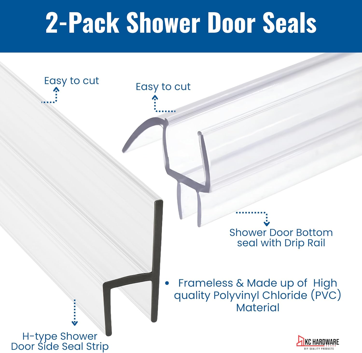 KC Hardware 95 Inch Frameless Shower H Side Seal Strip & 95 Inch Door Bottom Seal for 3/8 Inch (10mm) Thick Glass – Stops Water Leakage & Leaks – Clear