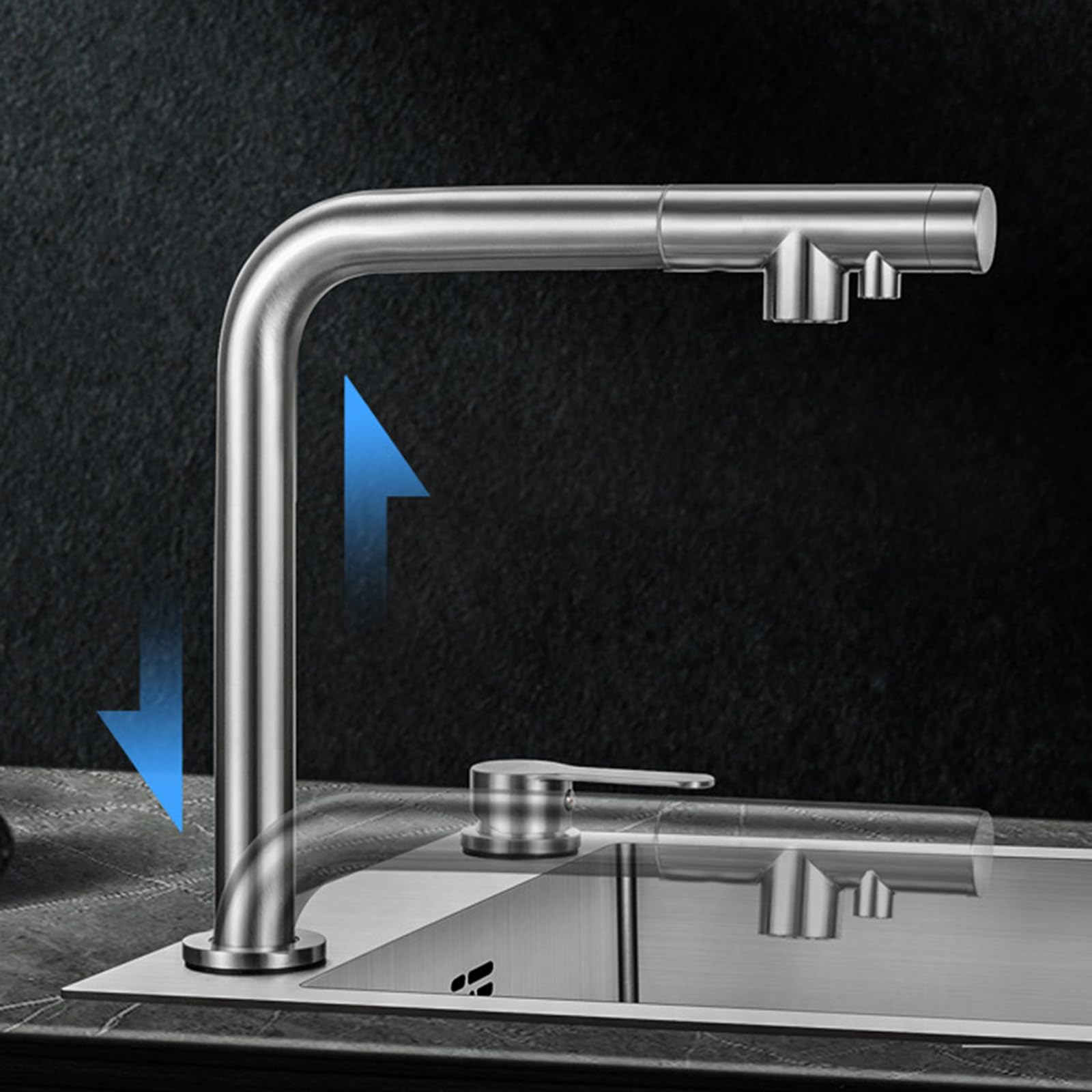 XJTNLB Rubinetto a Tre Vie Cucina Rubinetto Cucina Sottofinestra Miscelatore Cucina Monocomando Lavello Rubinetto Doppio Beccucci, Spazzolato