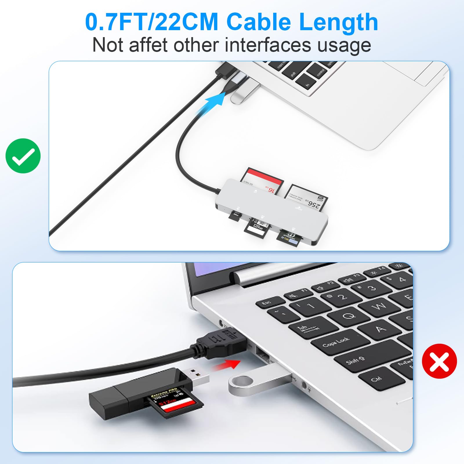 Lettore di schede CFast,USB 3.0 USB C CFast 2.0 Card Reader,Adattatore per scheda di memoria CFast ad alta velocità in alluminio da 5 Gbps per CFast/CF/SD/TF/XD, lettura simultanea di 5 schede