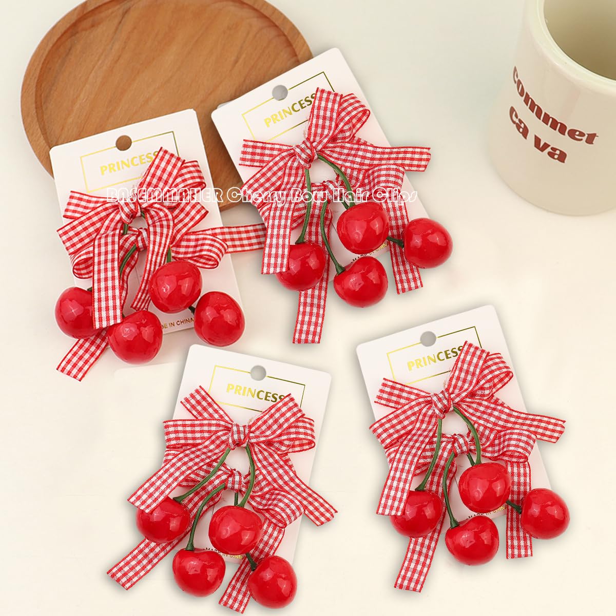 8 Pcs cherry Bow Hair Clips Hair Accessories Red White Bow Hairpin Alligator Hair Barrettes Plaid Bows Clips for Women Girls Christmas Party Hair Decoration - Image 3