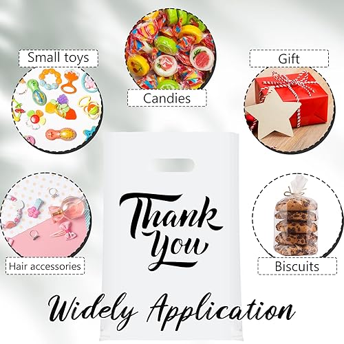 Miniatura 7 de Jeyiour 300 bolsas de mercancía de agradecimiento de 3 tamaños, bolsas de compras para negocios con asas, regalo de agradecimiento, bolsas de