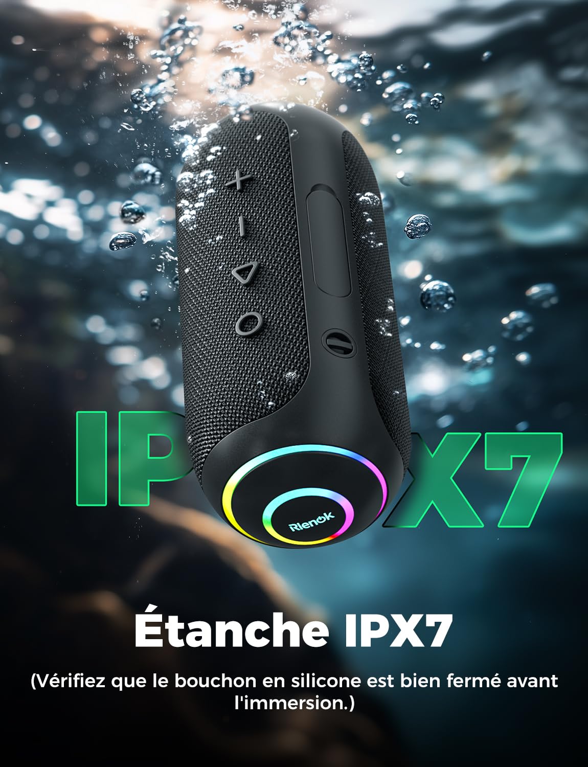 RIENOK S4 Max Enceinte Bluetooth Portable, 35W Haut Parleur Puissant, 3600mAh Baffle Bluetooth 5.3 Lumineuse, Autonomie 15H, Port TF/AUX, pour Soirées, Randonnées, Voyage