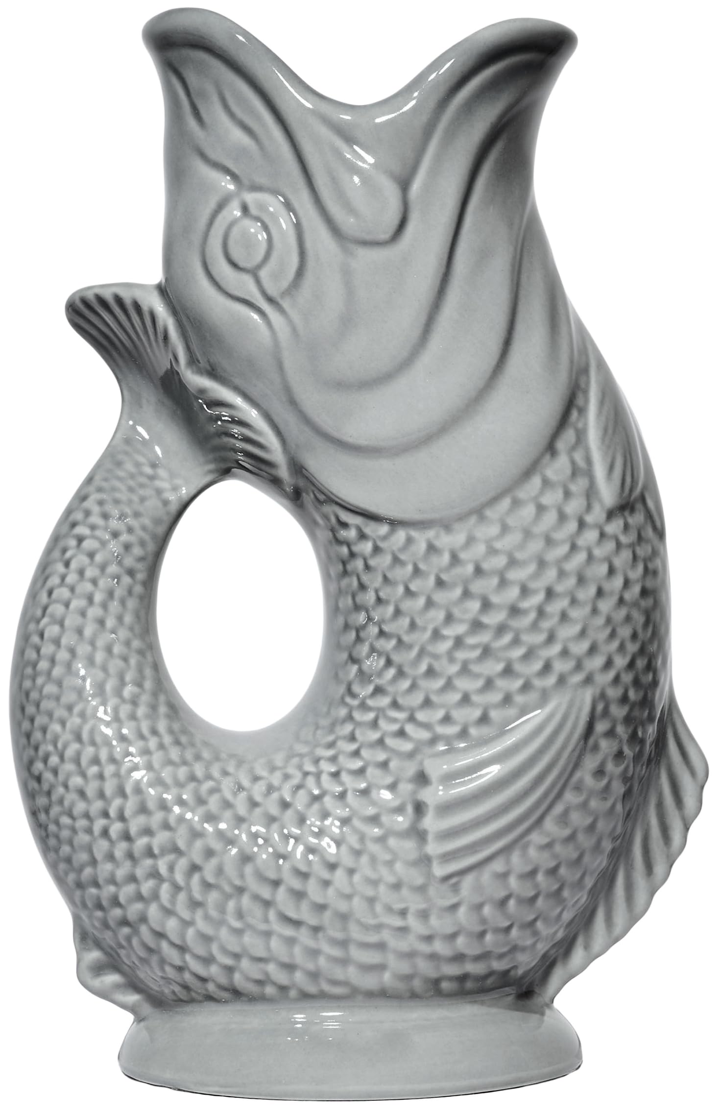 The Original Gluggle Jug - Dunkelgrauer Glug-Krug in L, 22 cm, 0,6 l - Fischform-Dekanter für Wasser, Cocktail, Wein und Gin - Dekorative Vase, Handgefertigt in Großbritannien