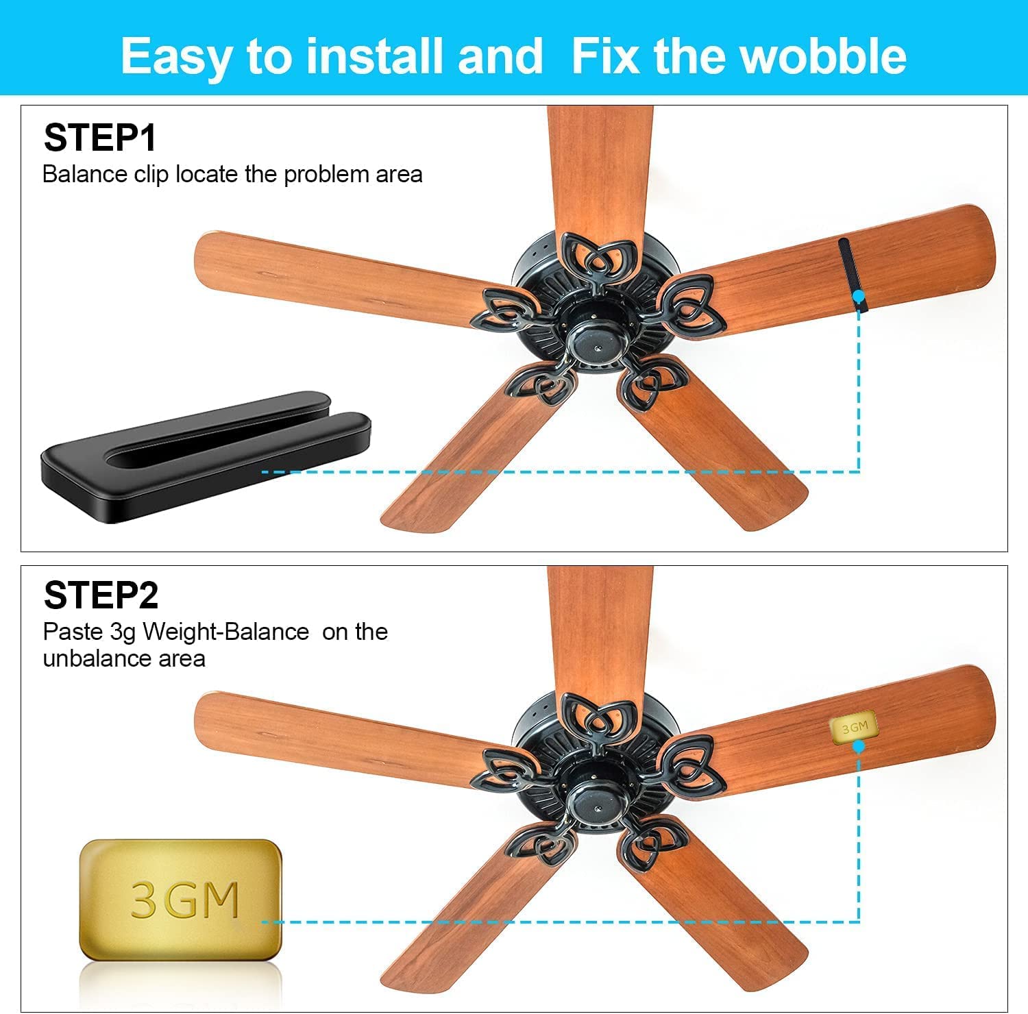 21-Piece Ceiling Fan Balancing Kit - Includes 5g & 3g Weights With Plastic Clips For Wobble Repair