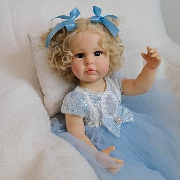 iCradle Reborn Baby Dolls 22 inch 55 cm Lovely Real Full Body Vinyl Silicone Baby Doll Girl Anatomically Correct Realistic Newborn Doll Toy Gift for Ages 3+ with Blue Clothes