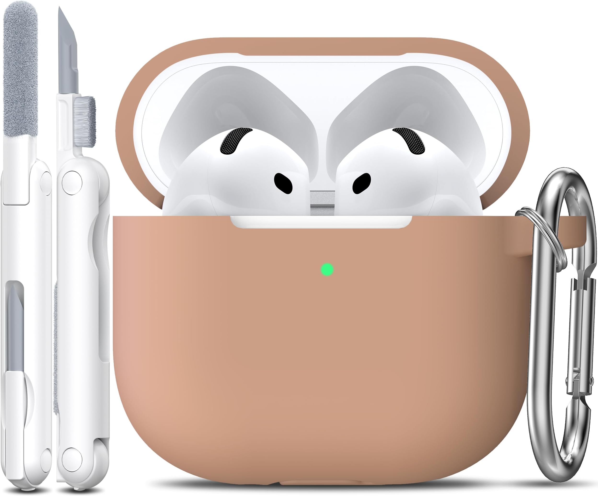 R-fun for AirPods 4 Case with Cleaner Kit,Full Protective Soft Skin Silicone Cover with Keychain for AirPods 4 Gen Case for Men Women,Compatible with Apple AirPods 4th Genaration Case 2024,Milk Tea