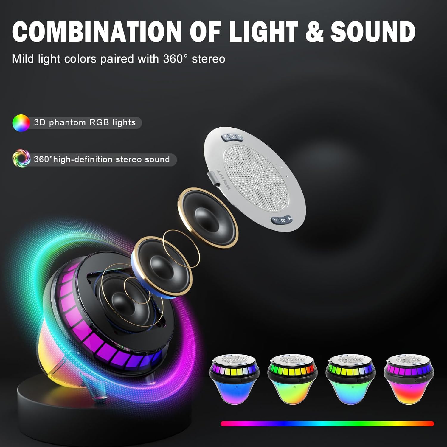 Floating Speaker for Pool, IPX7 Waterproof Floating Hot Tub Speaker with Colorful Lights, 15W Stereo Loud Sound, TWS, Portable, Wireless Party Gifts for Shower, Spa, Beach