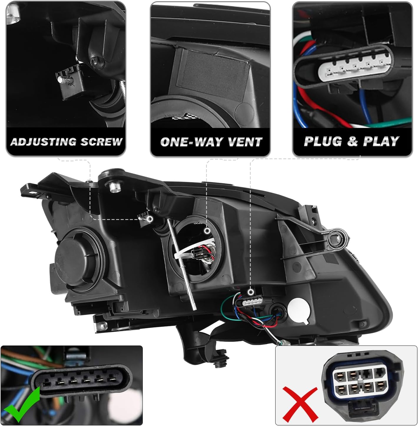 SOCKIR [Halogen Model Headlight Assembly Replacement Fit for 2007-2012 GMC Acadia Projector 4-Door Sedan OE Style Factory Headlamp LH+RH