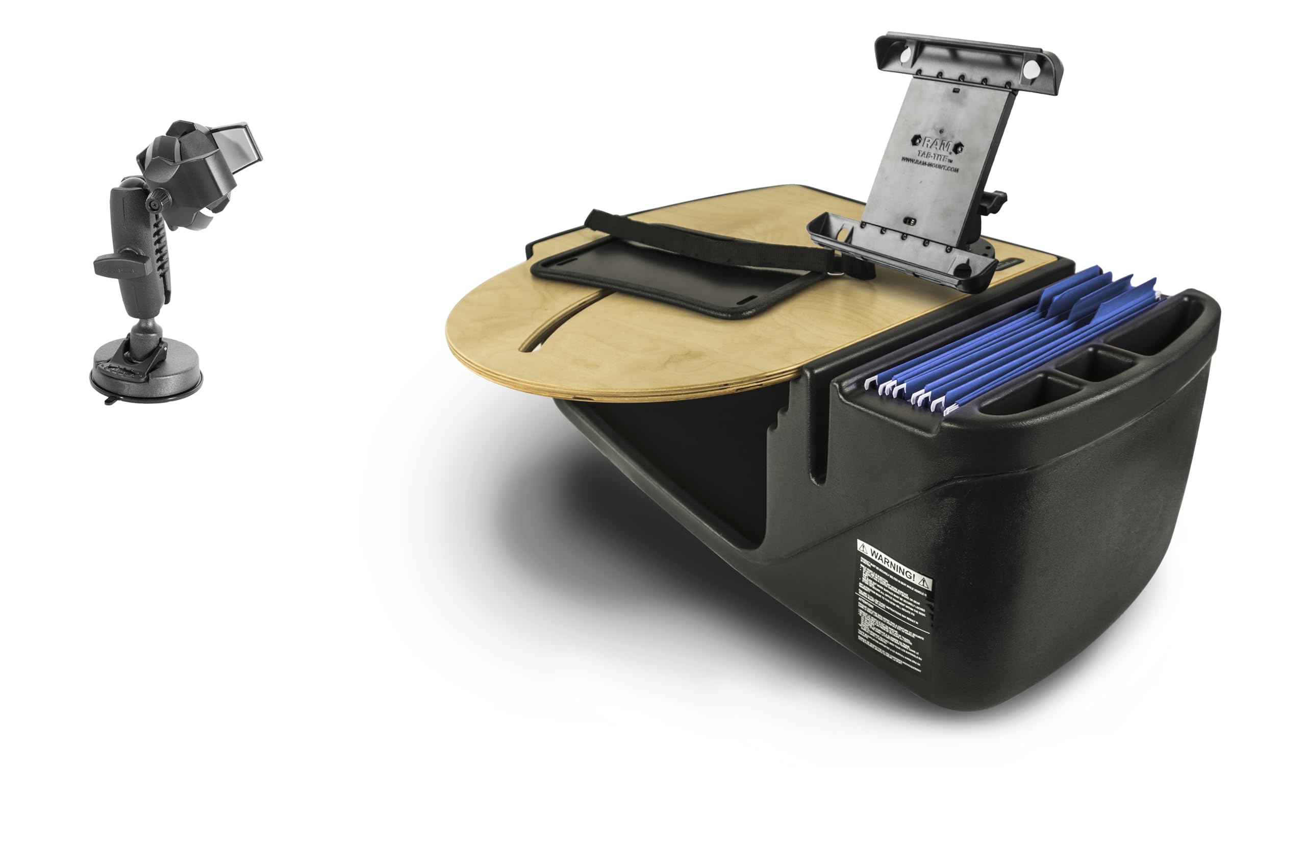 AutoExec Roadmaster Car Desk for Your Vehicle Workstation and Mobile Office, Birch, with 400 watt Power Inverter, Tablet Mount and Suction Phone Mount