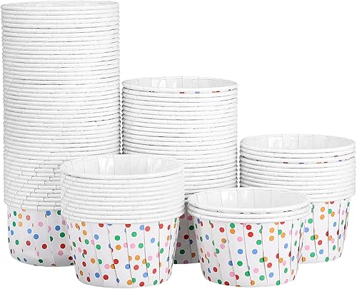 Miniatura 1 de Cabilock 100 tazas de papel para helado, cuencos de postre desechables con puntos, para tartas de papel, para hornear, suministros para fiestas
