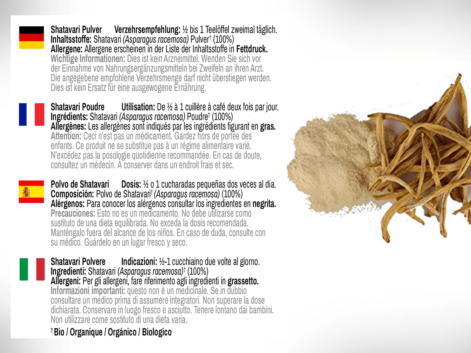 DR WAKDE'S Shatavari Pulver (Asparagus racemosa) - 500 g (1.1lb) | Rein, Raw & Getrocknetes Pulver | Ayurveda-Kräuter | Vegan | Nichts hinzugefügt, nichts entfernt | Am selben Tag Versand