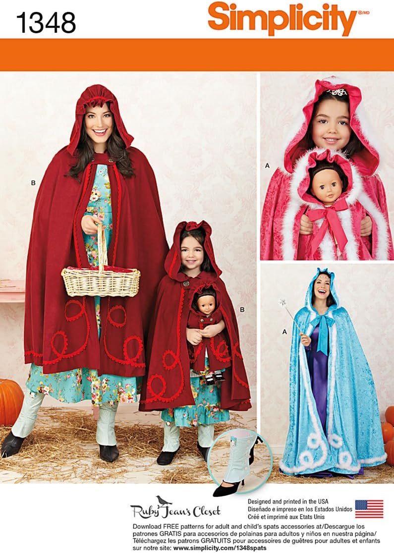 Simplicity Creative Patterns 1348 Misses', Child's and 18-Inch Doll Capes Sewing Patterns, Size A (3-8/XS-XL)