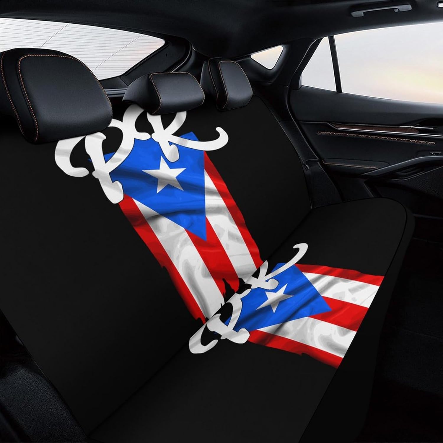 Puerto Rico Flag PR Puerto Rican Boricua Pride 2 Car Seat Cover,Split Bench Car Rear Seat Cover,Washable Rear Automotive Seat Covers,Car Seatcover for Women Men Car Decor Accessories