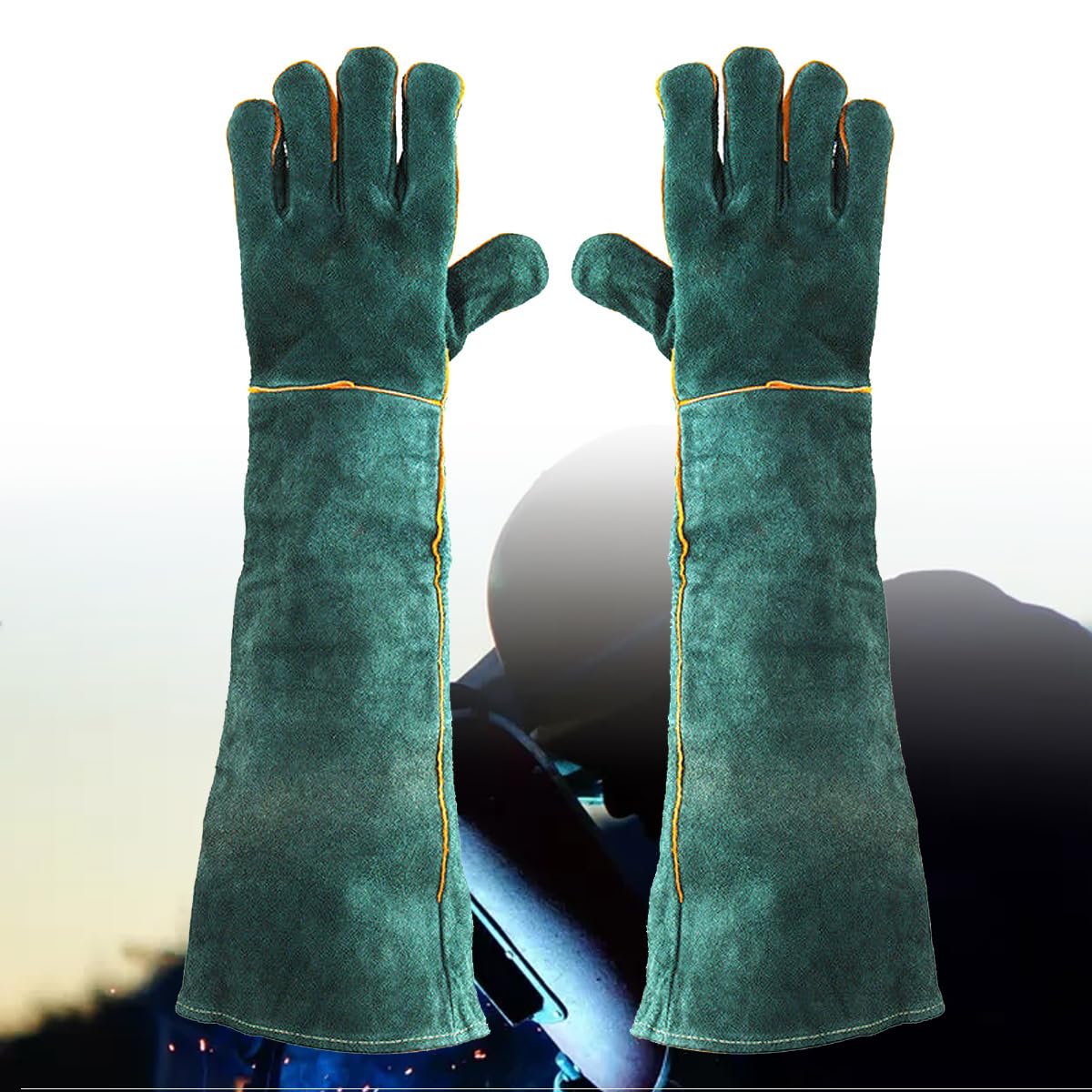 WnewTools 60cm Electric Welding Gloves Leather Gear Mitten Long Heat Protect Warm