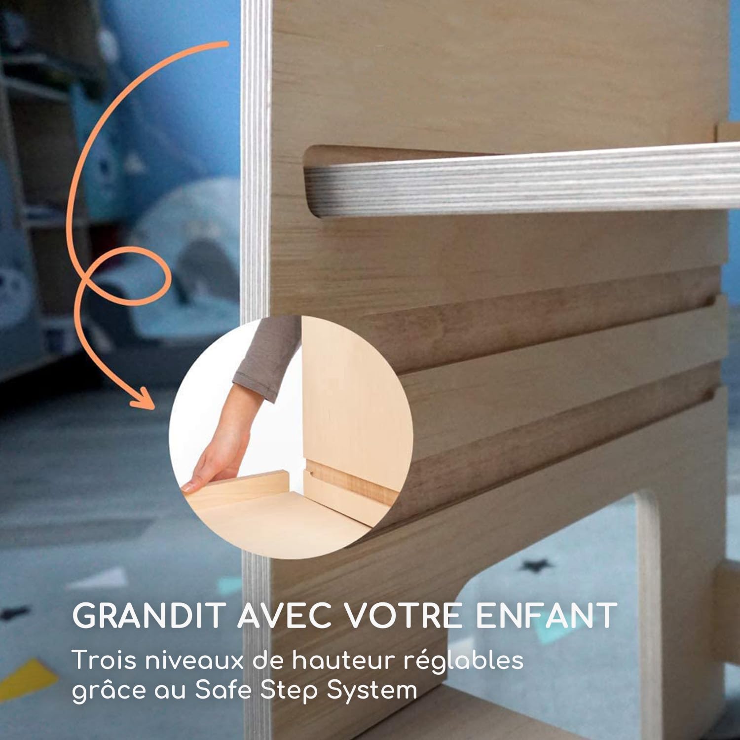 Ully by moblì®| la première Tour d'apprentissage en Bois Naturel avec étagères réglables | Fabriquée en Italie Selon Les principes Montessori | Conçue par des éducateurs Experts