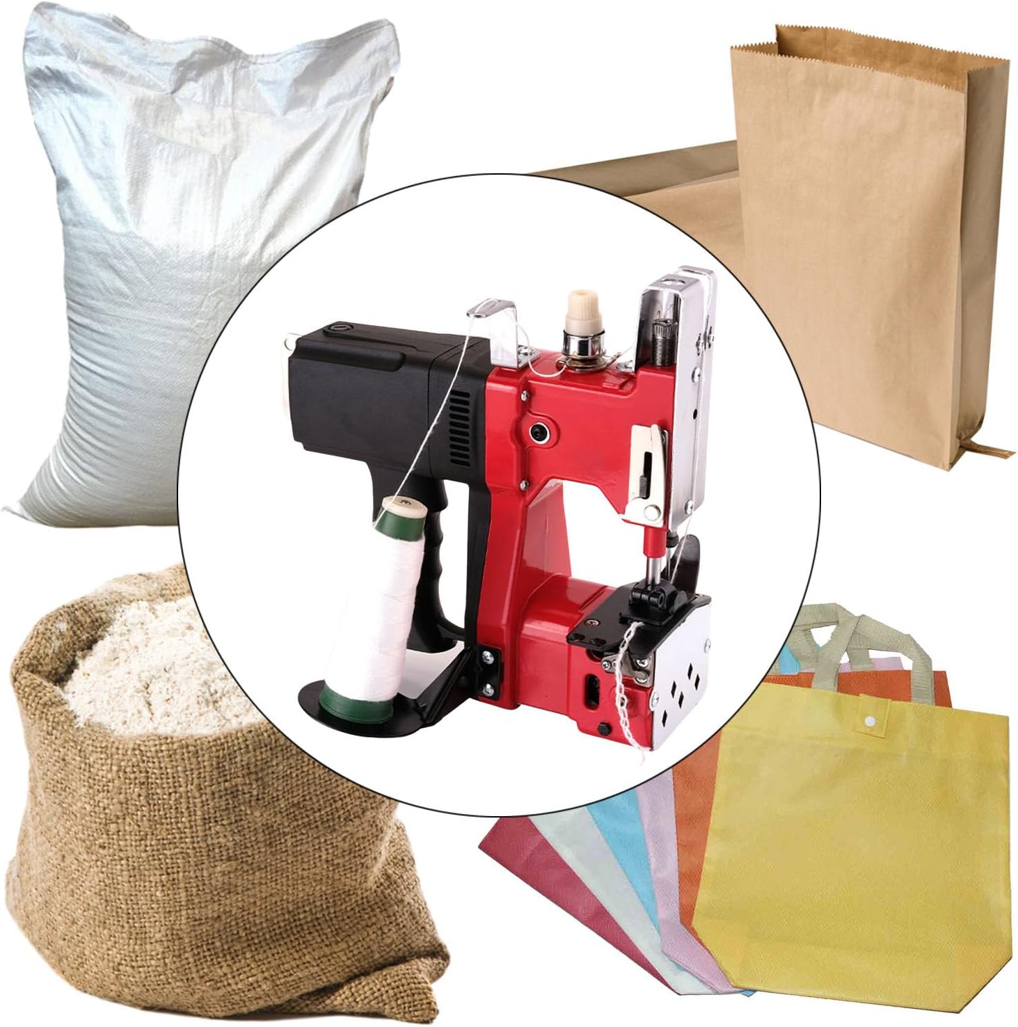 Portable Bag Sealer, Handheld Bag Sewing Machine, Aluminum Alloy Body, Insulated Plastic Handle,15000r/Min Revolution, with Two Sewing Threads, Suitable for Grain Industry, Chemical Industry