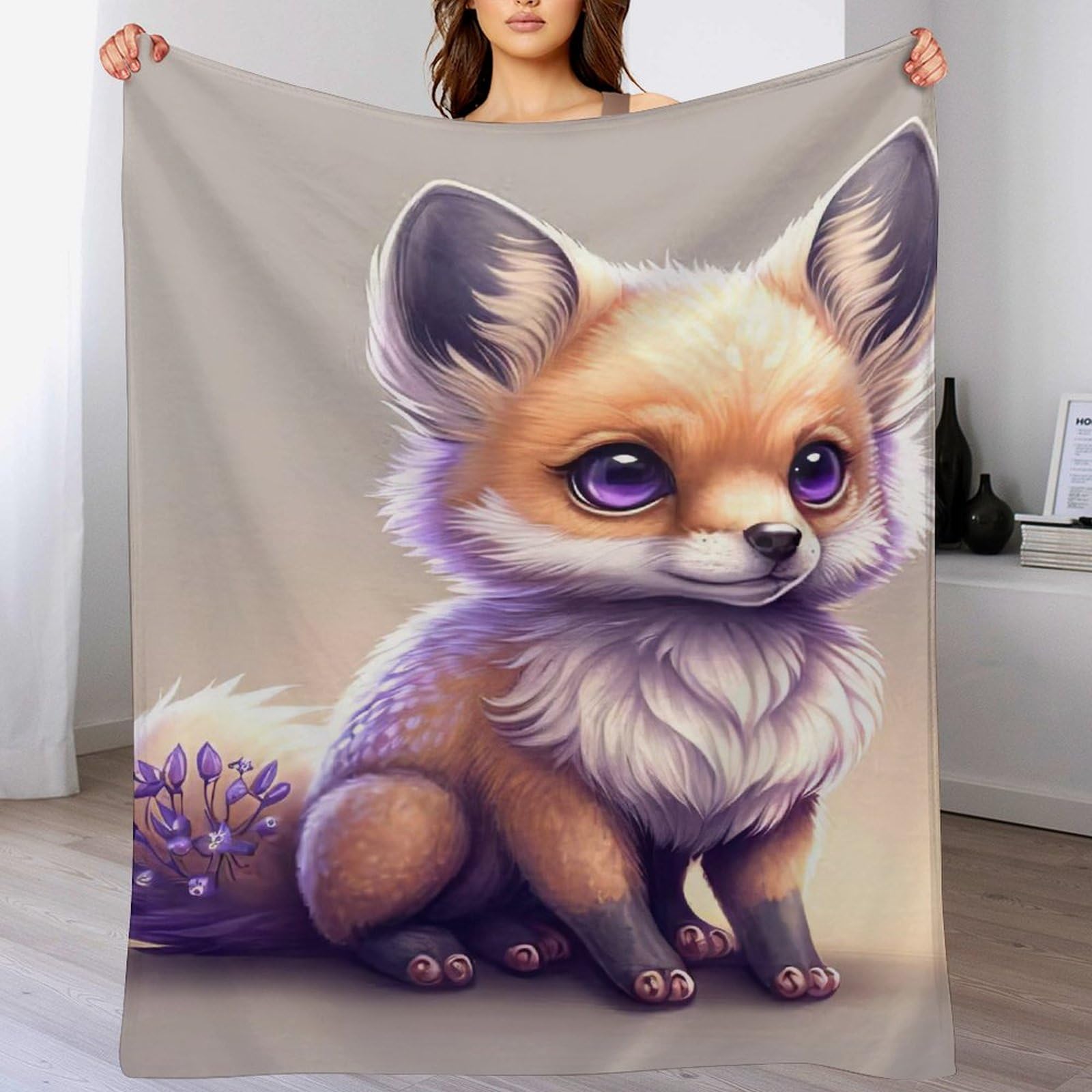 Couverture renard haut de gamme en flannel polaire isolante 130x150cm