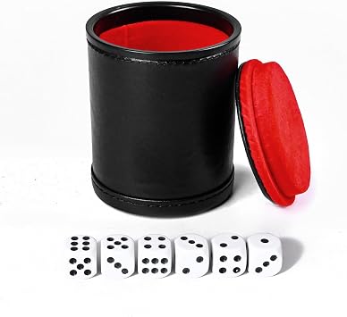 شعر مبطنة النرد كأس بو الجلود مجموعة، شاكر هادئ لللوح النرد ألعاب عائلية Yahtzee Farkle، مجموعة من ستة 16 mm المتداول النرد تشمل