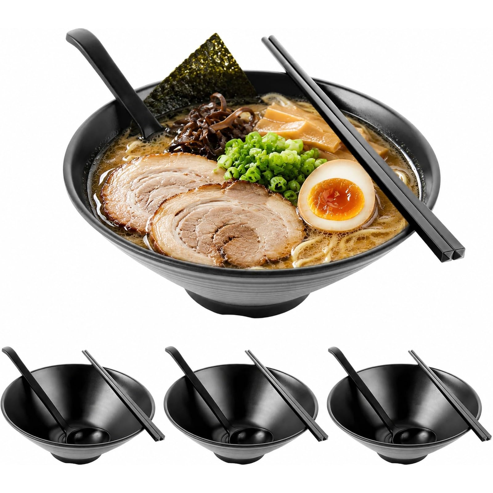 LOPYXBR 4er Set Melamin-Schüsseln 1000 ml mit Löffel & Stäbchen