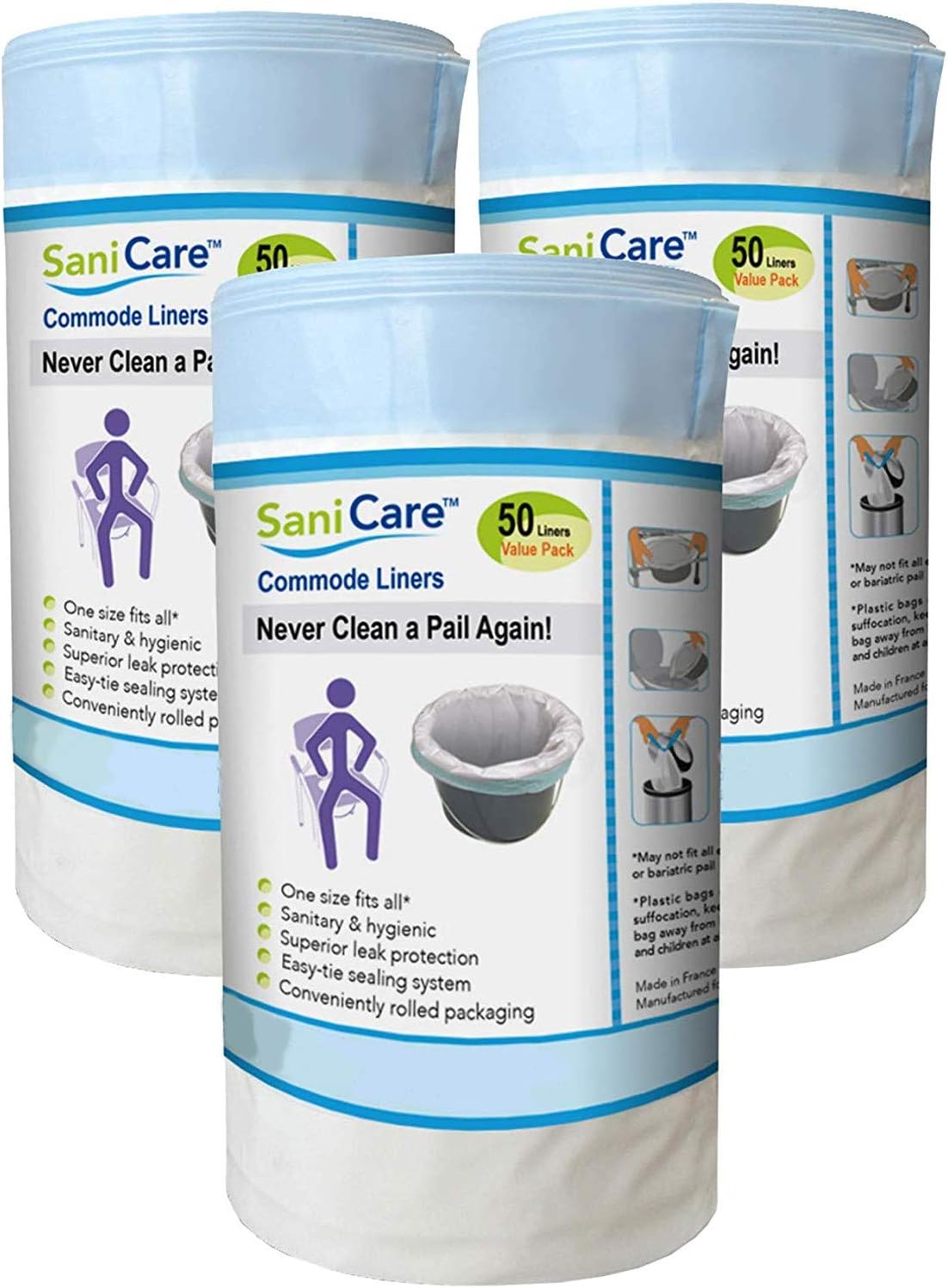 SaniCare Medical Grade Commode Liners Pack of 150 Thick