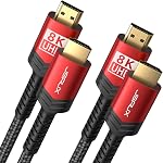 JSAUX 8K HDMI câble 2.1 paquet de 2 6ft, 48Gbps Ultra Haute vitesse HDMI Câble à câble à câble (4K@144Hz, 4K@120Hz et 8K@60Hz) HDCP 2.2 et 2.3 HDR 10 eARC ARC, Compatible avec le commutateur 2/PS5/Laptop/Monitor/HDTV/-Red