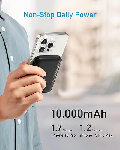 Miniatura 2 de Anker Banco de energía magnético de 10,000 mAh, cargador portátil inalámbrico, batería de carga rápida de 20 W con USB-C, compatible con MagSafe,