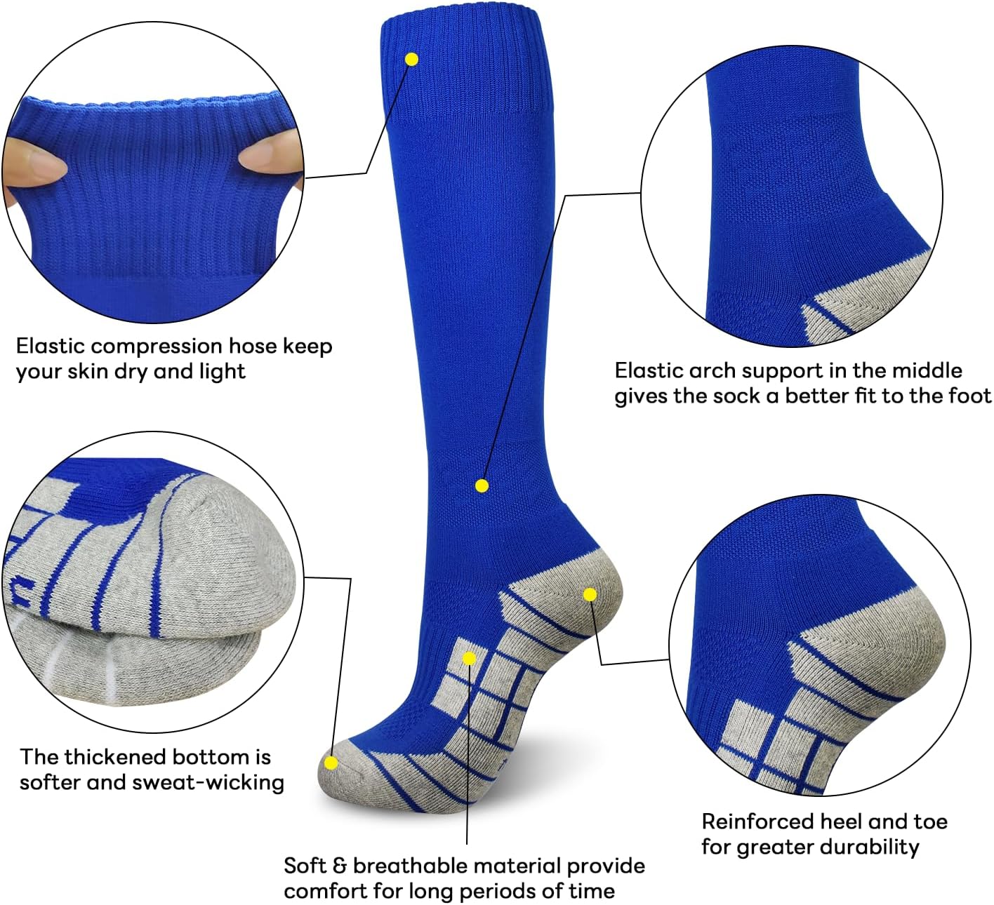 ELUTONG Soccer Socks for Youth Kids Adult 3 Pairs Knee High Football Athletic Sports Socks - Image 5
